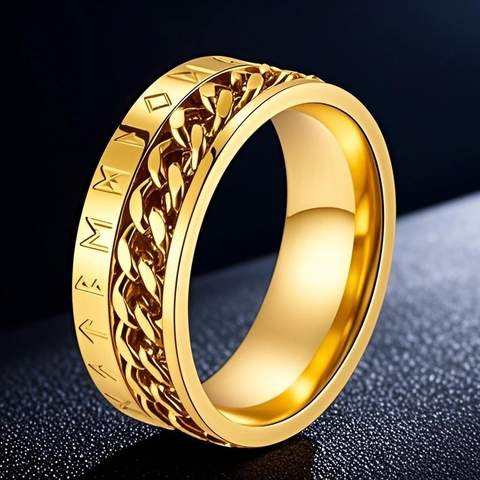 Viking Rune Spinning Ring Stainless Steel Rotatable Chain Ring Men Nordic Retro Jewelry Anxiety Finger Ring Gift