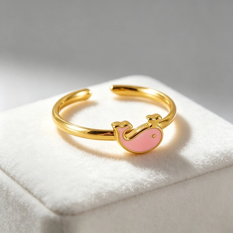 Süßer Rosa Delfin Offener Ring Edelstahl 18K Vergoldet Emaille Tierform Verstellbarer Schmuck Für Damen