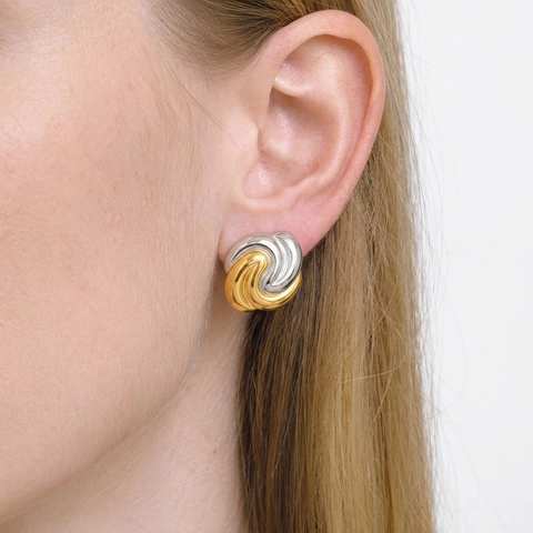 Twisted Knot Swirl Stud Earrings Stainless Steel 18K Gold Plated Bicolor Waterproof Hypoallergenic Punk Style Jewelry