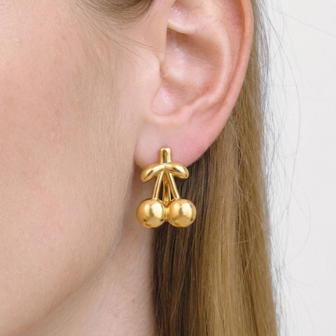 Pendientes De Cereza Acero Inoxidable Chapado En Oro 18K Impermeable Hipoalergénico Joyas De Frutas Para Mujeres