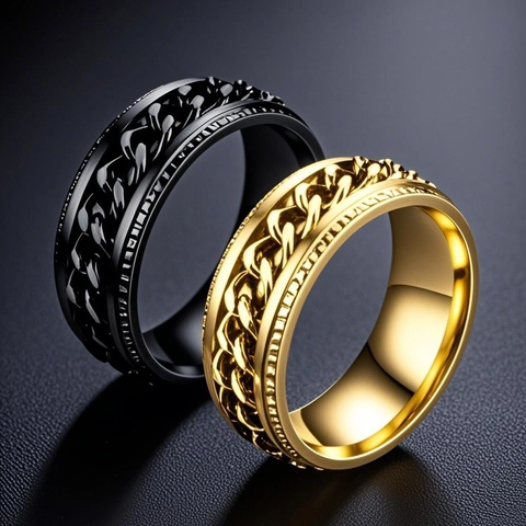 Anillo Giratorio de Acero Inoxidable para Hombre Estilo Hip Hop Punk Cadena Giratoria Anillo para el Dedo Alivio del Estrés Joyería Regalo para Hombre Unisex