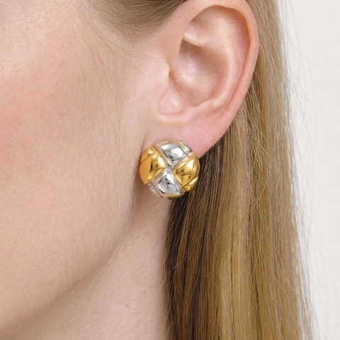 Zweifarbige Runde Knopfstecker Edelstahl 18K Vergoldet Geflochten Gewebt Geometrisch Hypoallergen Für Frauen Schmuck