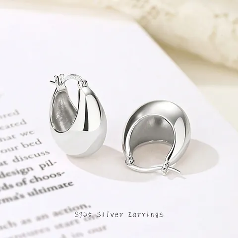 925 Sterling Silver Σκουλαρίκια Καρφωτά Σταγόνα Νερού Μινιμαλιστικά Chunky Teardrop Κρίκοι Σκουλαρίκια Γυαλισμένα Κομψά Κοσμήματα για Γυναίκες Κορίτσια Δώρο