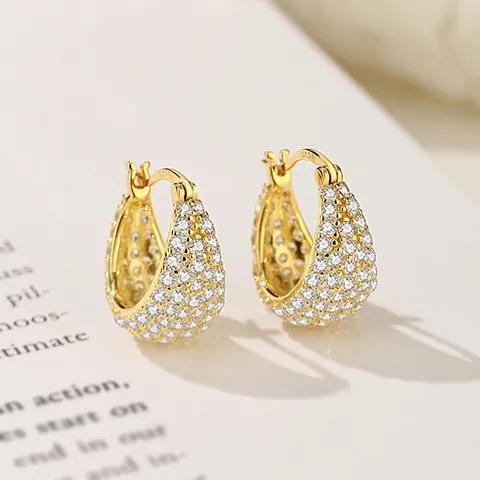925 Sterling Silver U-Shaped Hoop Earrings For Women Luxury Cubic Zirconia Inlaid Gold Silver Plated Elegant Classic Jewelry