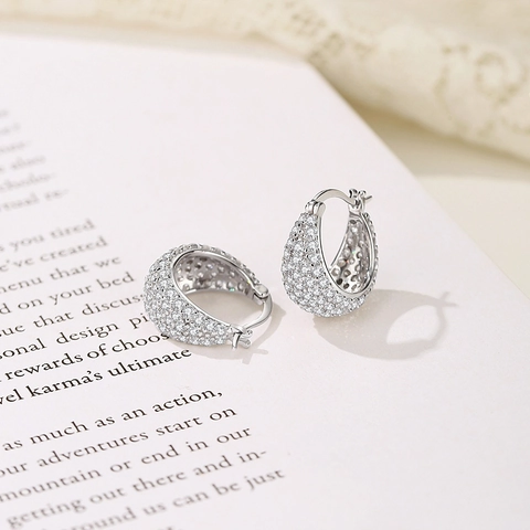 925 Sterling Silver U-Shaped Hoop Earrings For Women Luxury Cubic Zirconia Inlaid Gold Silver Plated Elegant Classic Jewelry