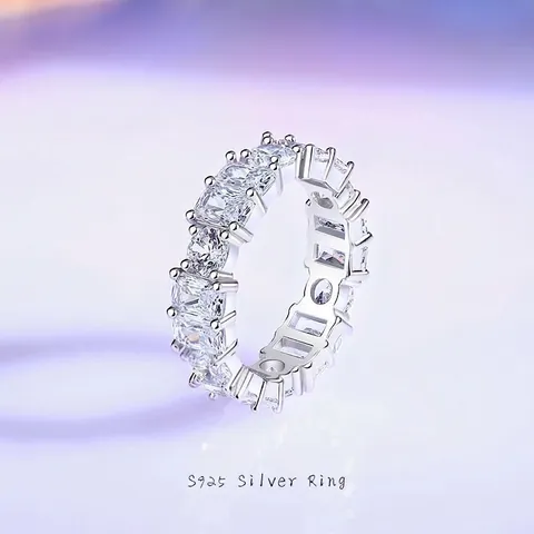 925 Sterling Silver Eternity Ring For Women Sweet Square Round Zirconia Pave Band Ring Luxury Geometric Finger Ring Jewelry Gift