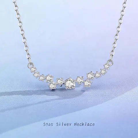 925 Sterlingsilber Zirkonia Lächeln Kurve Halskette Für Damen Elegante Gepflasterte Sternenhimmel Schlüsselbeinkette Minimalistischer Schmuck