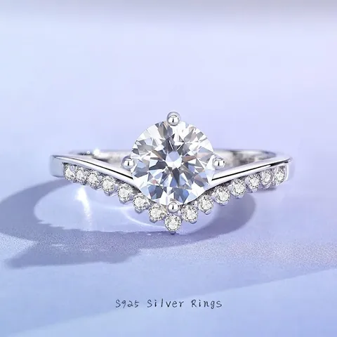 925 Sterling Zilver Moissaniet Kroon Ring Voor Vrouwen Prinses Stijl V-Vormige Zirkonia Trouwstring Luxe Sieraden Cadeau