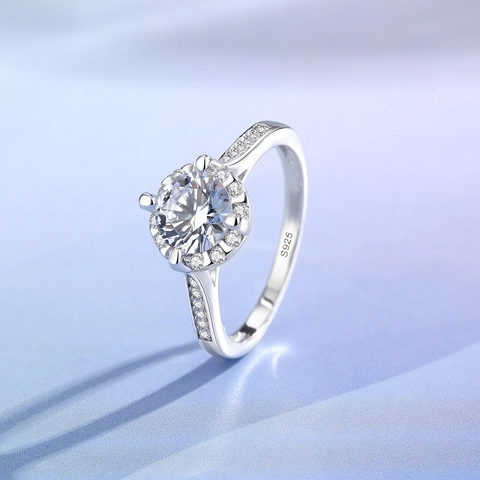 Anillo de Corona de Moissanita de Plata de Ley 925 para Mujer Halo Redondo Circonia Ajustable Compromiso Boda Joyería Regalo