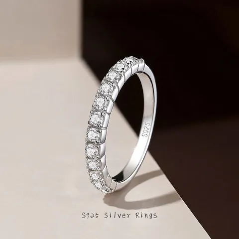 925 Sterling Silver Pave Set Half Eternity Ring For Women Stackable Band With Zirconia Moissanite Elegant Wedding Jewelry Gift
