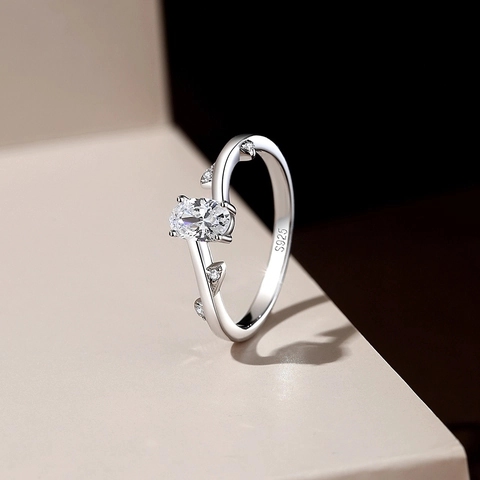 S925 Sterling Zilveren Ovalen Zirkonia Ring Voor Dames Blad Tak Ontwerp Witgoud Verguld Verlovings Bruiloft Sieraden
