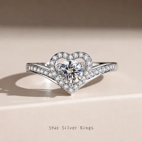 925 Sterling Silver Moissanite Zirconia Ring For Women Heart Crown Pave Setting Engagement Wedding Bridal Jewelry Ring Gift