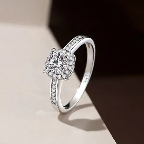 Anillo Halo de Plata de Ley 925 Con Moissanita y Circonia Para Mujer Joyería de Boda y Compromiso Abertura Ajustable Regalo