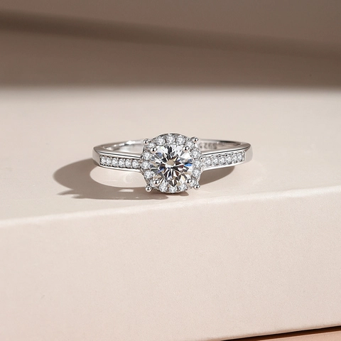 Anillo Halo de Plata de Ley 925 Con Moissanita y Circonia Para Mujer Joyería de Boda y Compromiso Abertura Ajustable Regalo