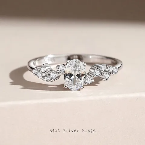 Eleganter 925 Sterlingsilber Ovaler Zirkonia Ring Exquisiter Taubenei Versprechen Verlobung Hochzeit Ring Für Damen Mode Schmuck