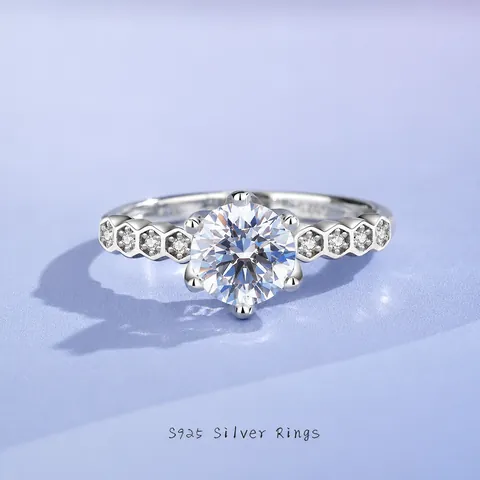 925 Sterling Silver Moissanite Zirconia Ring For Women Luxurious Honeycomb Crown Design Engagement Wedding Fashion Jewelry Adjustable Ring