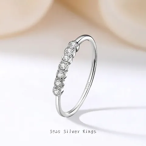 925 Sterling Silver Single Row Zirconia Ring For Women Minimalist White Gold Plated Delicate Stackable Jewelry Finger Ring
