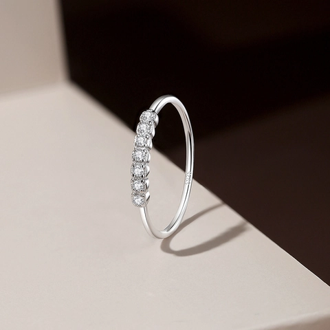 925 Sterling Silver Single Row Zirconia Ring For Women Minimalist White Gold Plated Delicate Stackable Jewelry Finger Ring