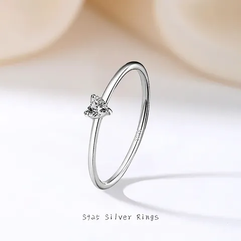 925 Sterlingsilber Schmaler Ring Für Damen Minimalistisch Herz Klarer Zirkonia Eingelegt Kleiner Fingerring Schmuck