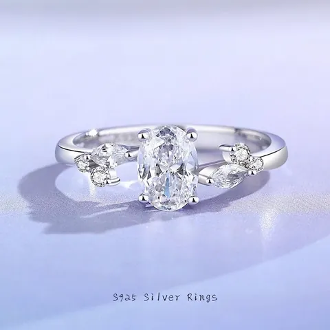 Anello in Argento Sterling 925 con Zirconia Ovale per Donna Placcato in Oro Bianco Forma a Uovo di Piccione Grande Gioielli da Dito per Matrimonio