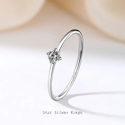 Anello Minimalista in Argento Sterling 925 per Donna Con Zirconia Intarsiata Fascia Sottile Arco Rotondo Anello Impilabile Placcato Oro Bianco