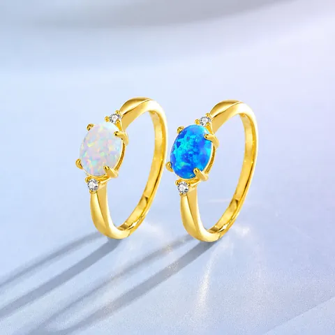 925 Sterlingsilber Ovaler Weißer Blauer Opal Ring Für Damen Vergoldet Eleganter Zirkonia Eingelegter Verstellbarer Schmuckring