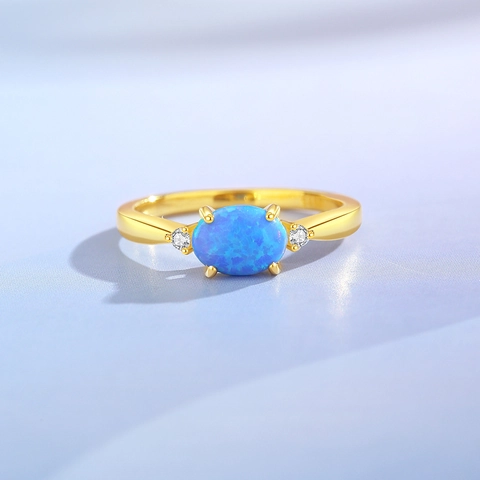 925 Sterlingsilber Ovaler Weißer Blauer Opal Ring Für Damen Vergoldet Eleganter Zirkonia Eingelegter Verstellbarer Schmuckring