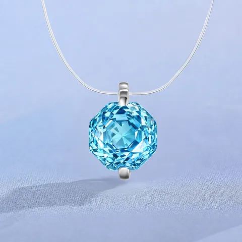 925 Sterling Silver Octagon Rose Cut Zirconia Pendant Necklace Invisible Fishing Line Chain For Women Elegant Jewelry Gift