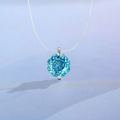 925 Sterling Silver Octagon Rose Cut Zirconia Pendant Necklace Invisible Fishing Line Chain For Women Elegant Jewelry Gift