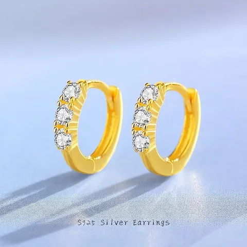 Minimalistische S925 Sterling Zilveren Hoop Oorbellen Voor Vrouwen Micro Ingelegde Zirconia Rij Oorgespsieraden Mode Cadeau