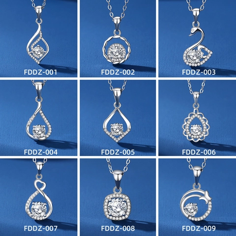 925 Sterling Silver Moissanite Pendant Necklace Round Cut D Color Moissanite Jewelry Heart Swan Clover Pendant Necklace Gift For Women