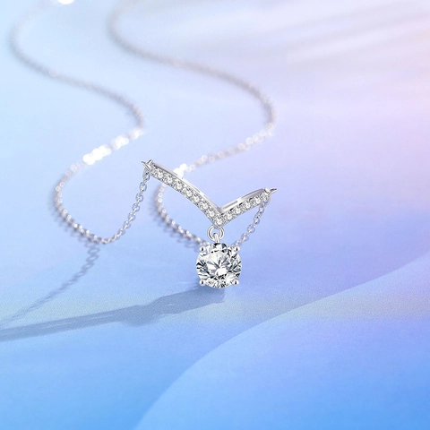 Collar de Plata de Ley 925 con Moissanita Colgante Brillante en Forma de V Diamante de Corte Redondo Cadena de Clavícula Joyería para Mujer