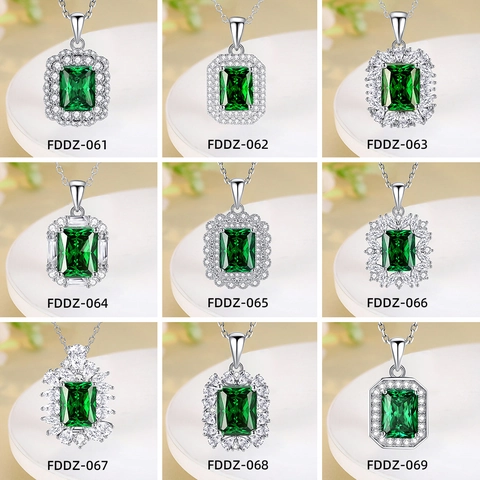 925 Sterling Silver Emerald Green Zircon Pendant Necklace For Women Vintage Elegant Flower Halo Neck Jewelry Gift For Wedding
