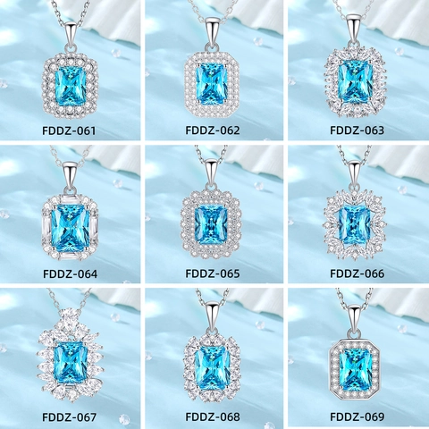925 Sterling Silver Sea Blue Zirconia Pendant Necklace For Women Elegant Flower Halo Adjustable Jewelry Gift For Wedding Party