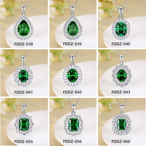 925 Sterling Silver Emerald Green Zircon Pendant Necklace For Women Vintage Elegant Flower Halo Neck Jewelry Gift For Wedding
