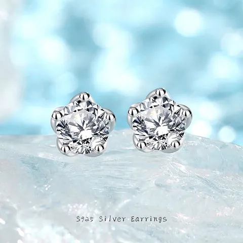 Mode 925 Sterling Zilver Moissanite Bloem Oorknopjes Vijf Klauwen Geometrische Glinsterende Vrouwen Oorsieraden Dagelijks Forenzen Cadeau