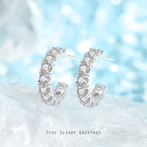 S925 Sterling Silber Creolen Pavé Zirkonia Minimalistische Kleine C-Form Ohrstecker Für Damen Täglicher Schmuck Geschenk