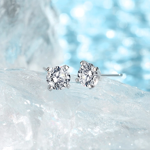 Minimalist 925 Sterling Silver Moissanite Stud Earrings For Women Round Brilliant Cut Inlaid Fashion Jewelry Gift