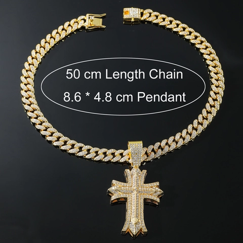 Collana Pendente Croce Uomo Hip Hop Lega Strass Brillantini Catena Cubana Gioielli Per Festa Streetwear Club Accessori Moda