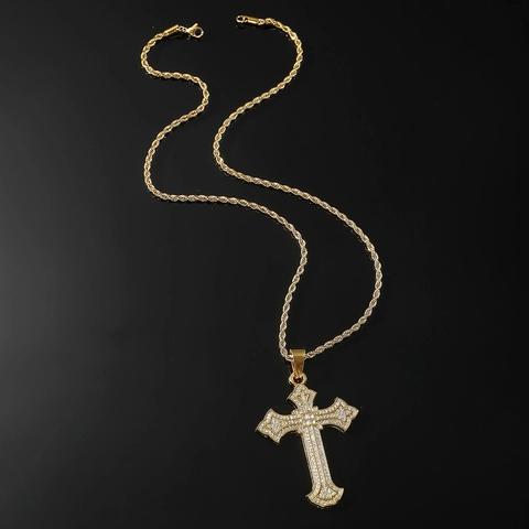Collana Con Pendente a Croce Hip Hop Da Uomo Catena a Corda In Acciaio Inossidabile Interamente In Strass Gioielli Streetwear Oro Argento