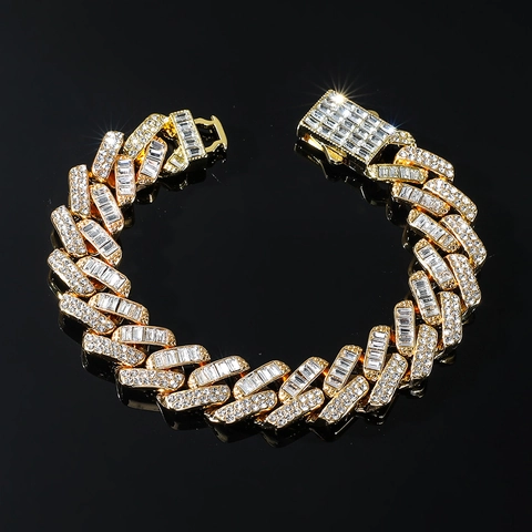 Ανδρικό Βραχιόλι Hip Hop Iced Out Cuban Link από Κράμα με Ένθετο Στρας Χρυσό Ασημί Επιχρυσωμένο Streetwear Κοσμήματα
