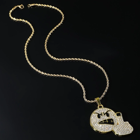 Collana con Ciondolo Hip Hop Emoji Arrabbiato Dito Medio Strass Lega di Zinco Acciaio Inossidabile Catena a Corda Uomo Donna