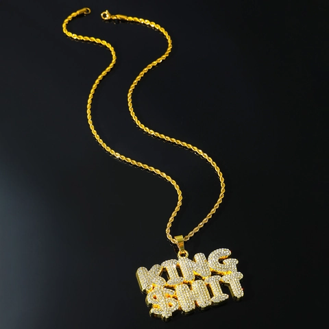Collar de Colgante de Letra KING $HIT de Hip Hop con Diamantes de Imitación Colgante de Aleación Cadena de Cuerda de Acero Inoxidable Joyería de Moda