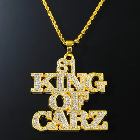 Collana Hip Hop Iced Out Uomo Lega Strass 81 King Of Carz Ciondolo Lettera Catena a Corda in Acciaio Inossidabile Gioielli