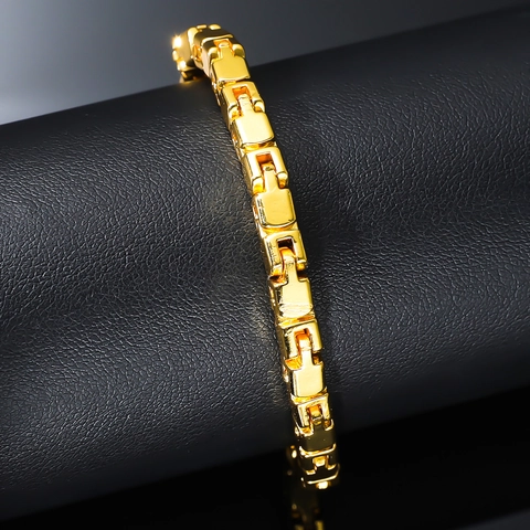 Bracelet Homme Hip Hop Minimaliste à Maillons Rectangulaires en Alliage de Zinc Poli Style Industriel Géométrique Or Argent Bijoux