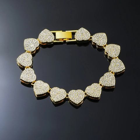 Hip Hop Iced Out Herz Spleißen Armband Legierung Strass Herz Gliederkette Armband Für Herren Damen Streetwear Mode Schmuck