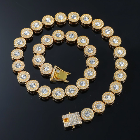 Hip Hop Herren Iced Out Strass Halskette Gold Silber Galvanisiert Zinklegierung Cuban Link Kette Für Street Fashion Party