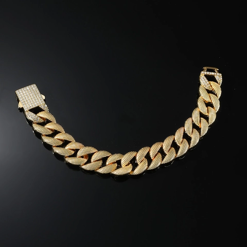 Bracelet Homme Hip Hop en Alliage Maille Cubaine avec Strass Incrustés Bracelet Chaîne Bijoux Mode Urbaine pour Fête Quotidien