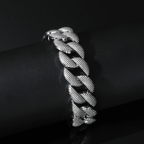 Bracelet Homme Hip Hop en Alliage Maille Cubaine avec Strass Incrustés Bracelet Chaîne Bijoux Mode Urbaine pour Fête Quotidien