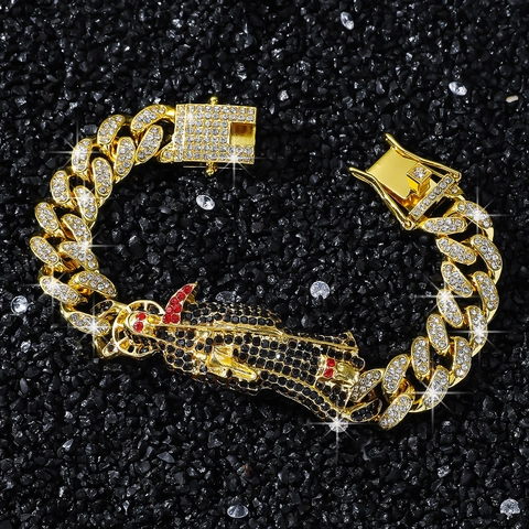 Bracciale Maglia Cubana Hip Hop Iced Out Ciondolo Santa Muerte Strass Intarsiato Catena in Lega Gioielli per Uomo Donna Oro Argento